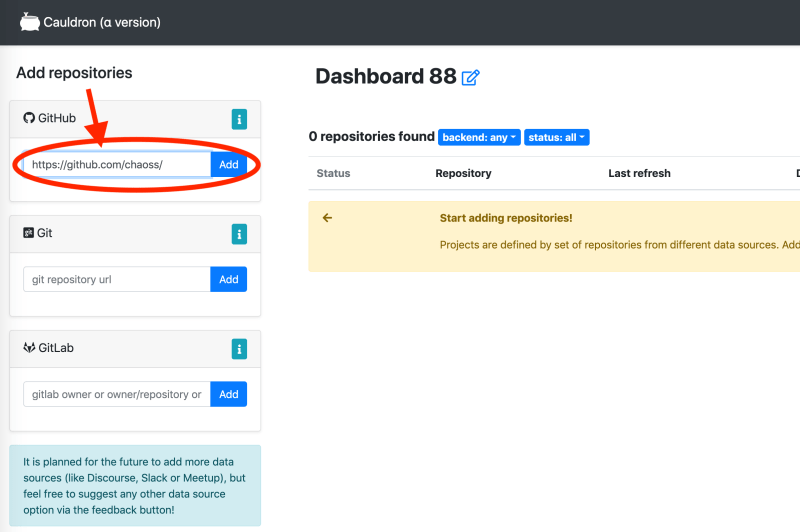 Add repositories box in Cauldron.io